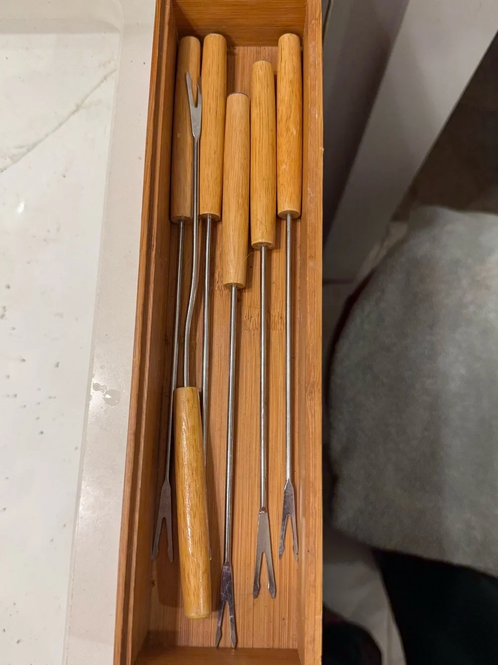 Wood Handle Fondue Fork Set in Natural Wood